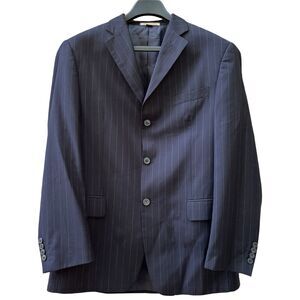 Franco Valentino Couture Hand Tailored Navy Pinstripe Wool Suit Jacket Size 43L